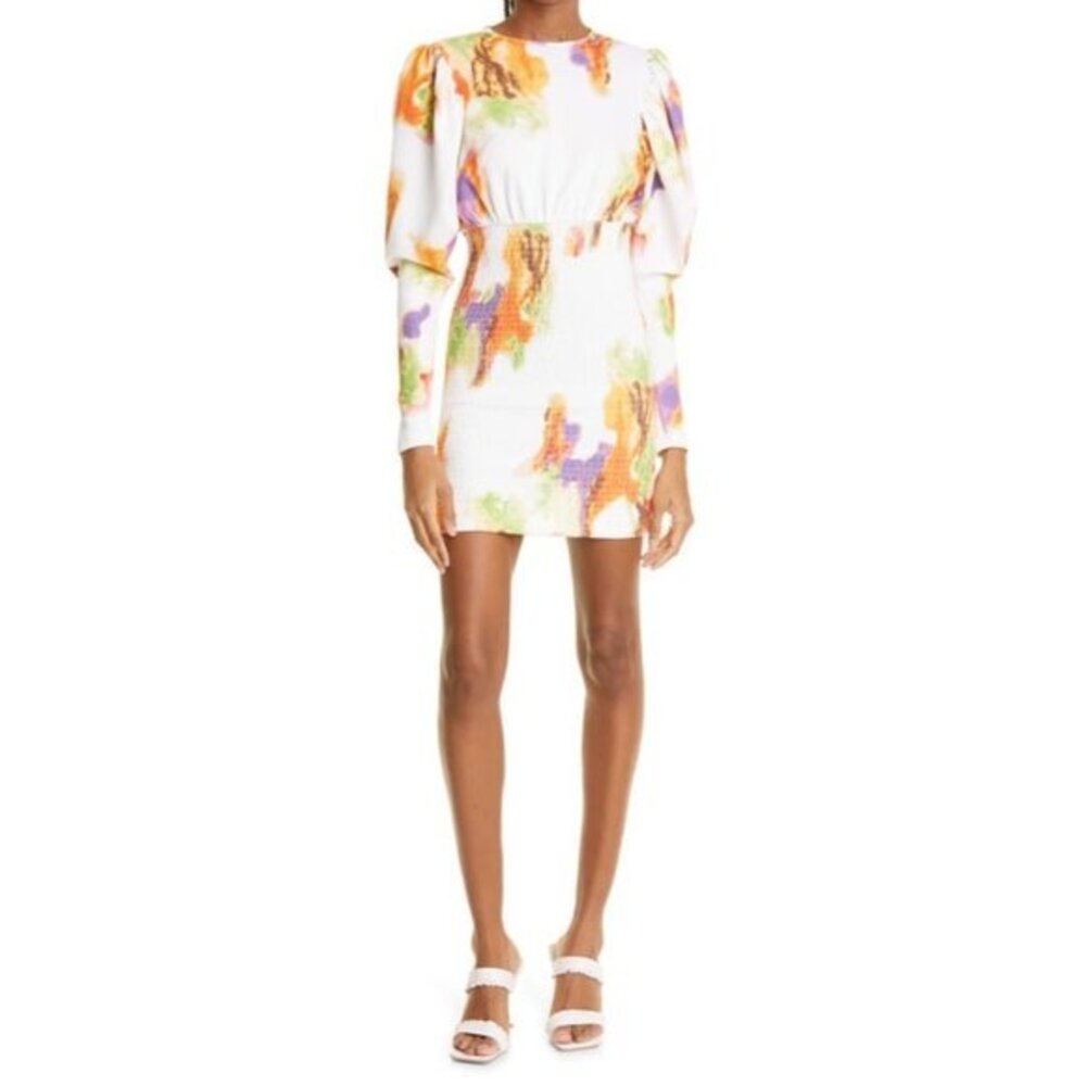 ROTATE Doris abstract-print smocked dress Size 2